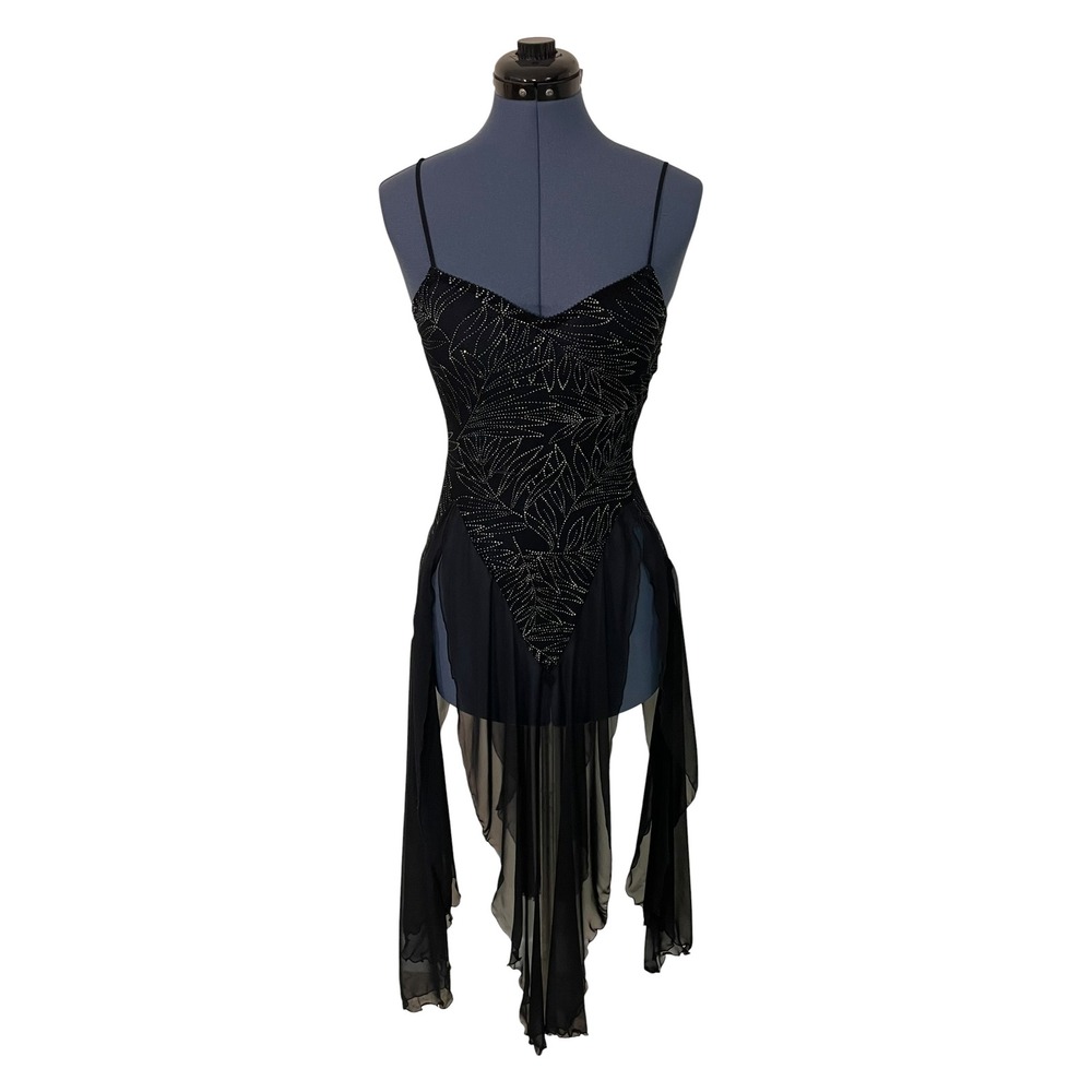 Vtg Fantasies Morgan Taylor Black Metallic Handkerchief Hem Dress Witchy Goth P
